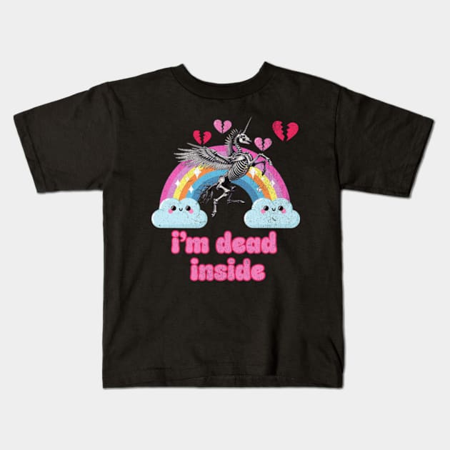 Im Dead Inside Kawaii Unicorn Skeleton Pastel Goth Creepy Cute Kids T-Shirt by Lavender Celeste